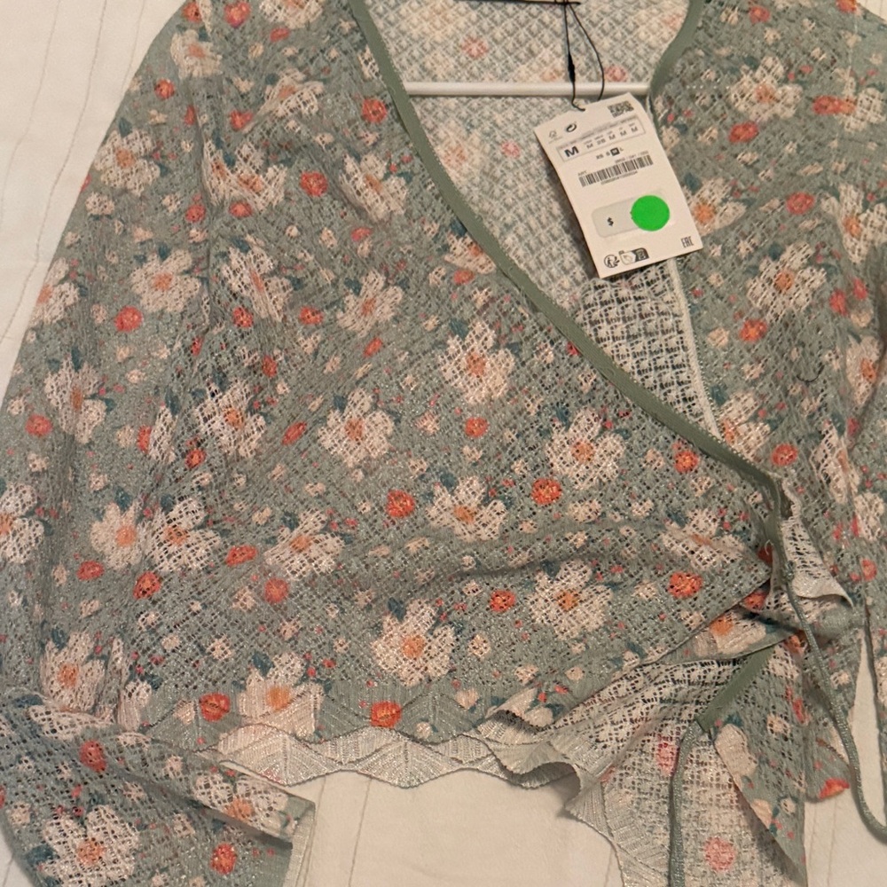 Floral Wrap Top with Lace Details